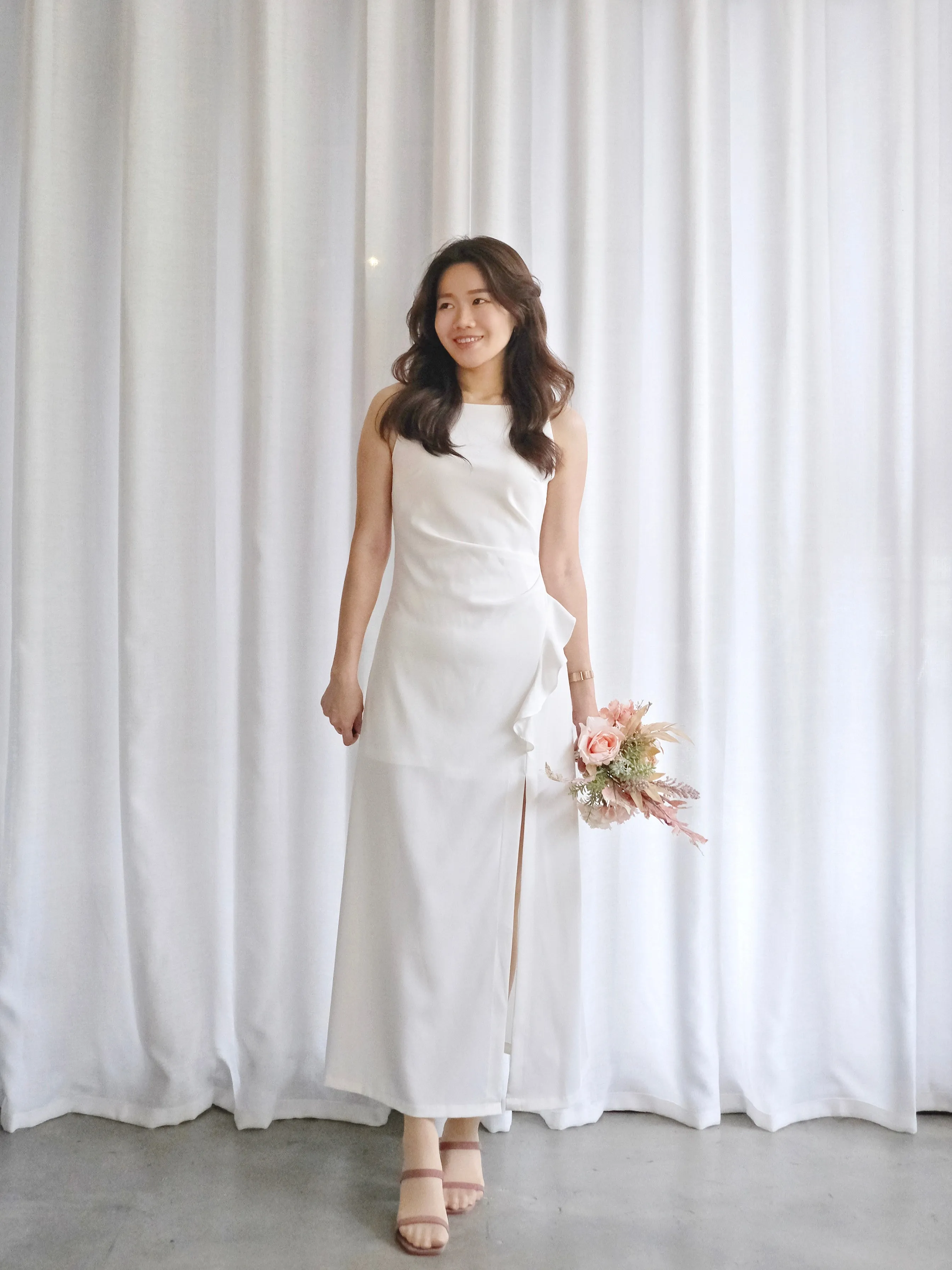 ACEWIN Spaghetti Strap Side Ruffle Slit Maxi Dress (Size S-XL) 703229