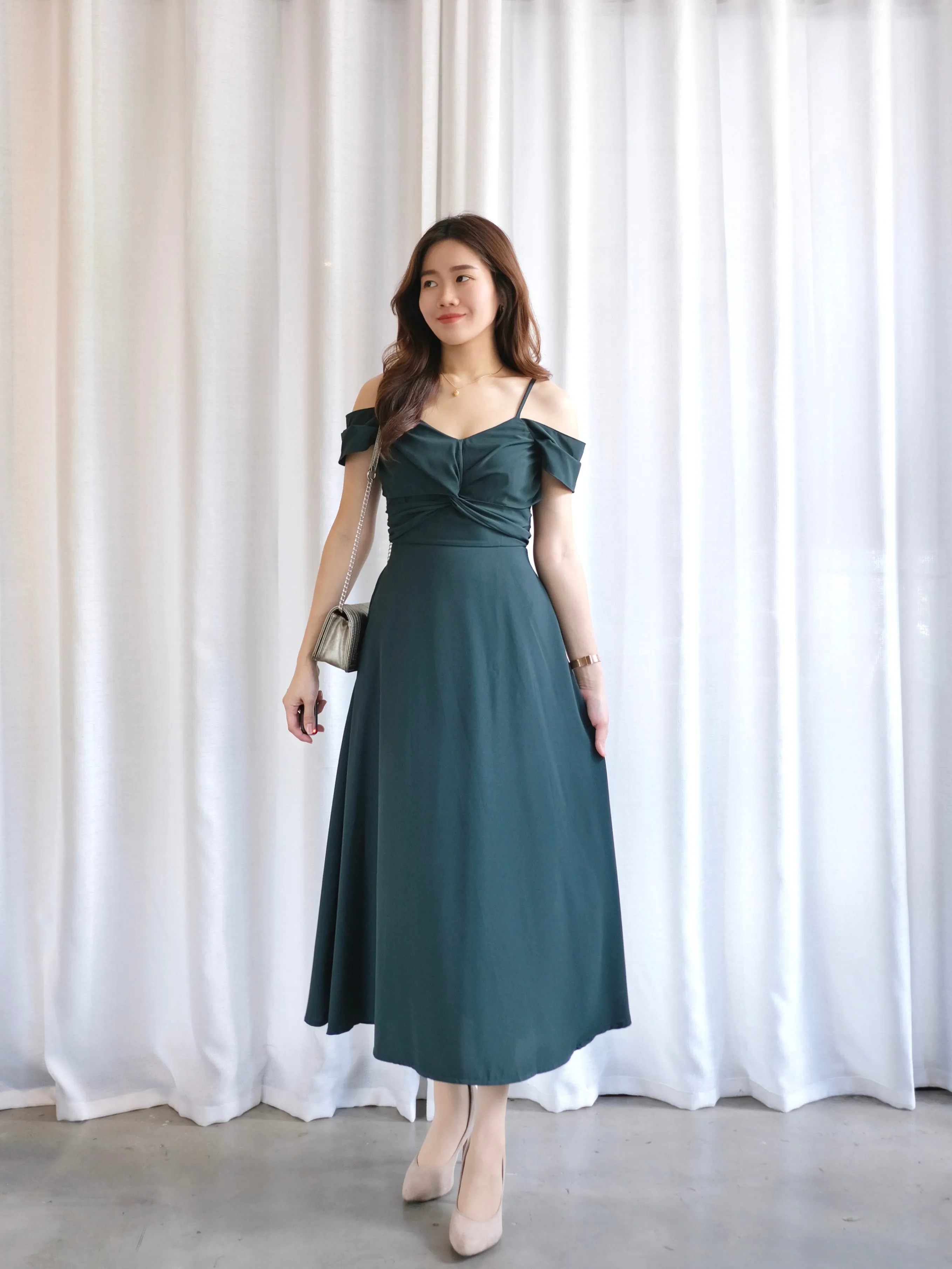 ACEWIN Twist Front Off Shoulder Side Slit Maxi Dress (Size S-XL) 703241