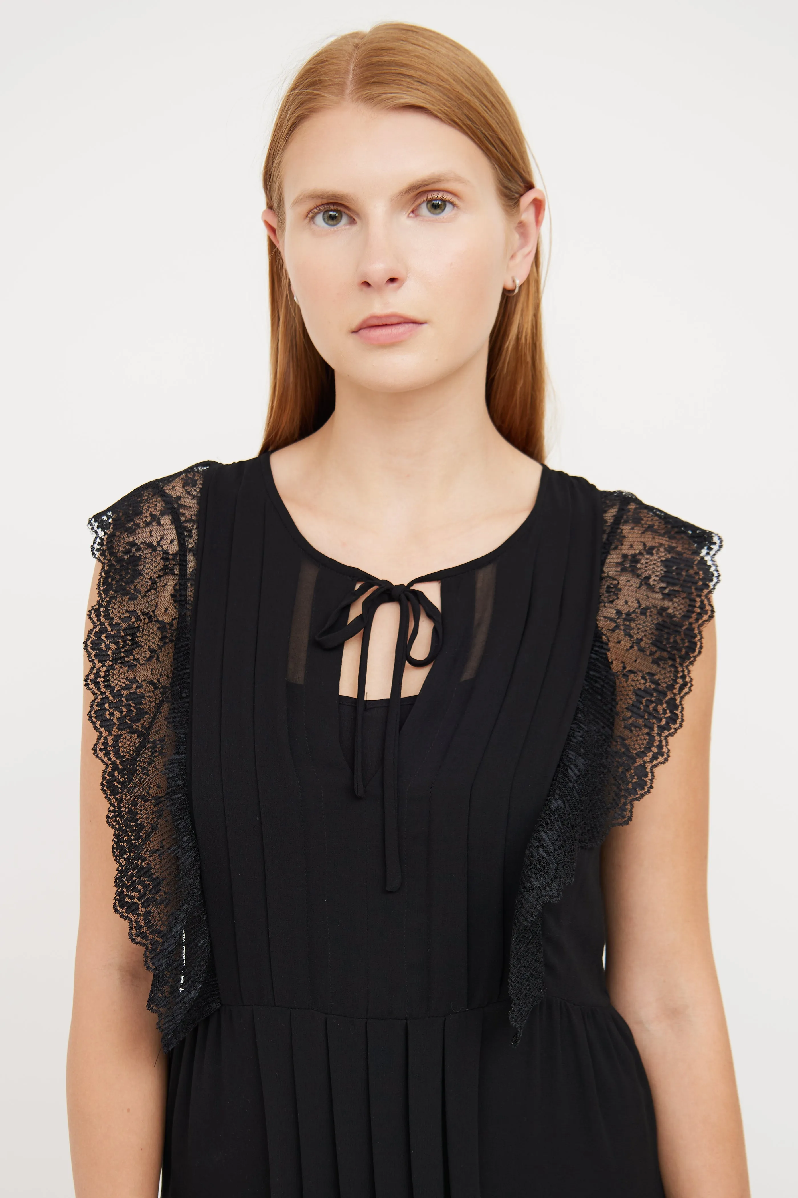 Black Sheer Pleat & Ruffle Dress