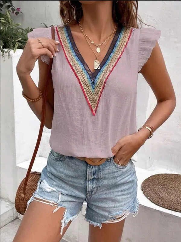 Bohemian Embroidery V-neck Top