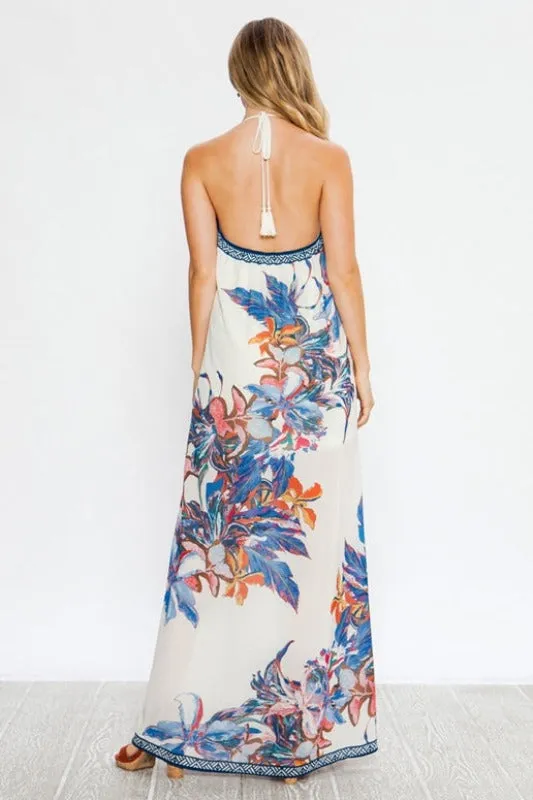 Flying Tomato Floral Maxi Low Back Dress - Ivory
