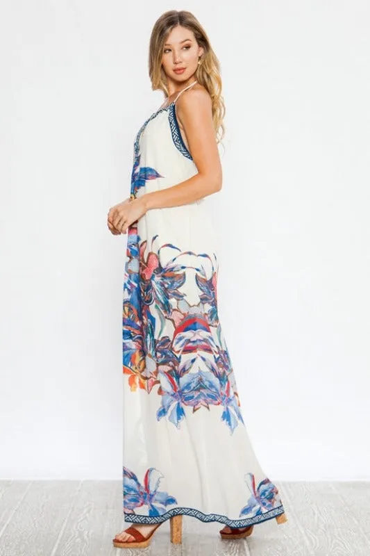 Flying Tomato Floral Maxi Low Back Dress - Ivory