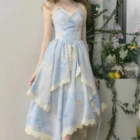 Gilded Frame Paintings of Heavenly Blue Skies               Maxi Dress Mermaidcore Kawaii Academia Y2K Cottagecore Coquette Fairycore Dollette Princesscore