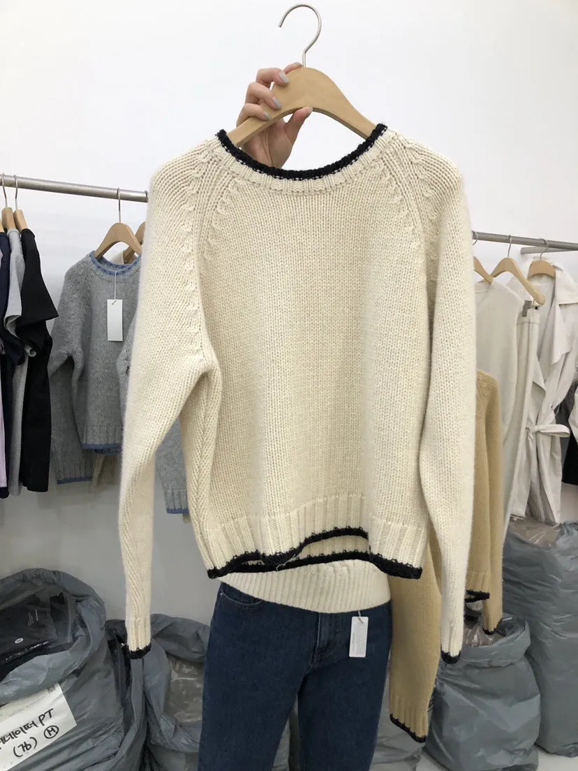 Ivyshape | Color Round Neck Sweater with Knitted Collar