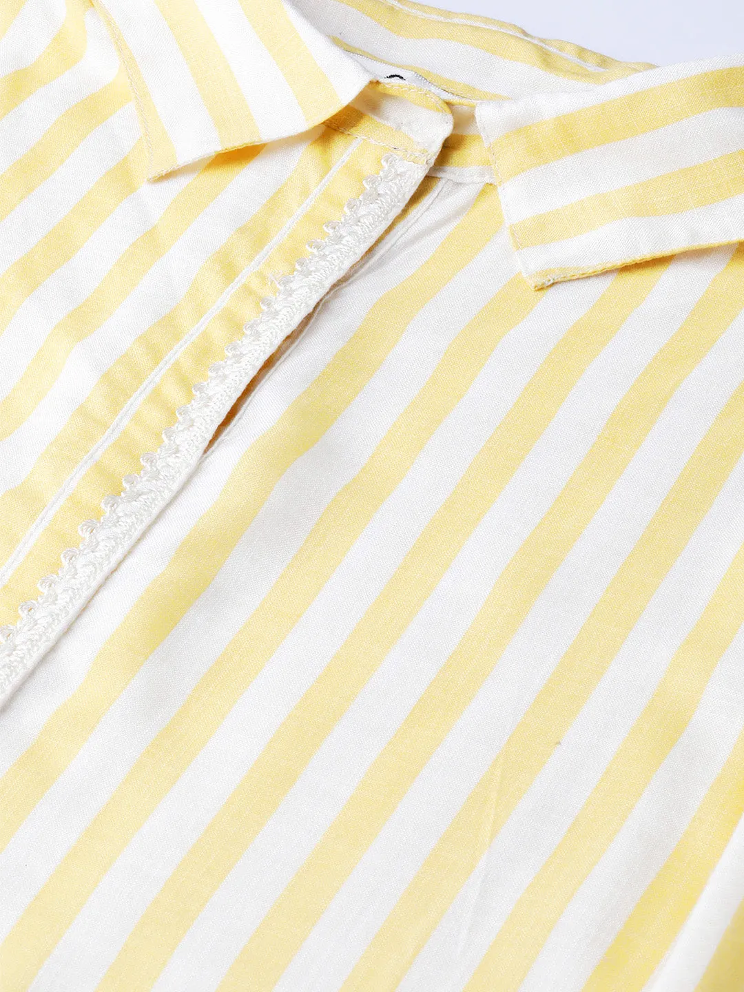 Jashvi Yellow & Off-White Striped Shirt Tunic