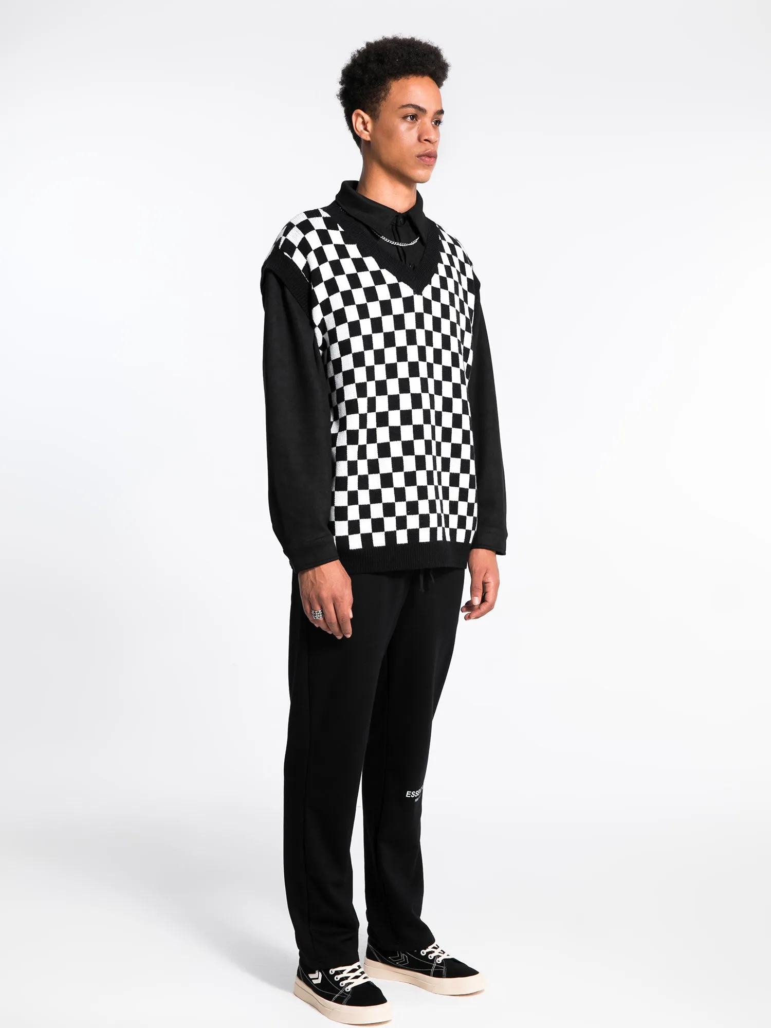 JUSTNOTAG Vintage Checkerboard Print Knitted Grandpa Sweaters Vest