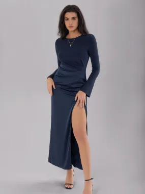 kesley Split Round Neck Long Sleeve Midi Dress