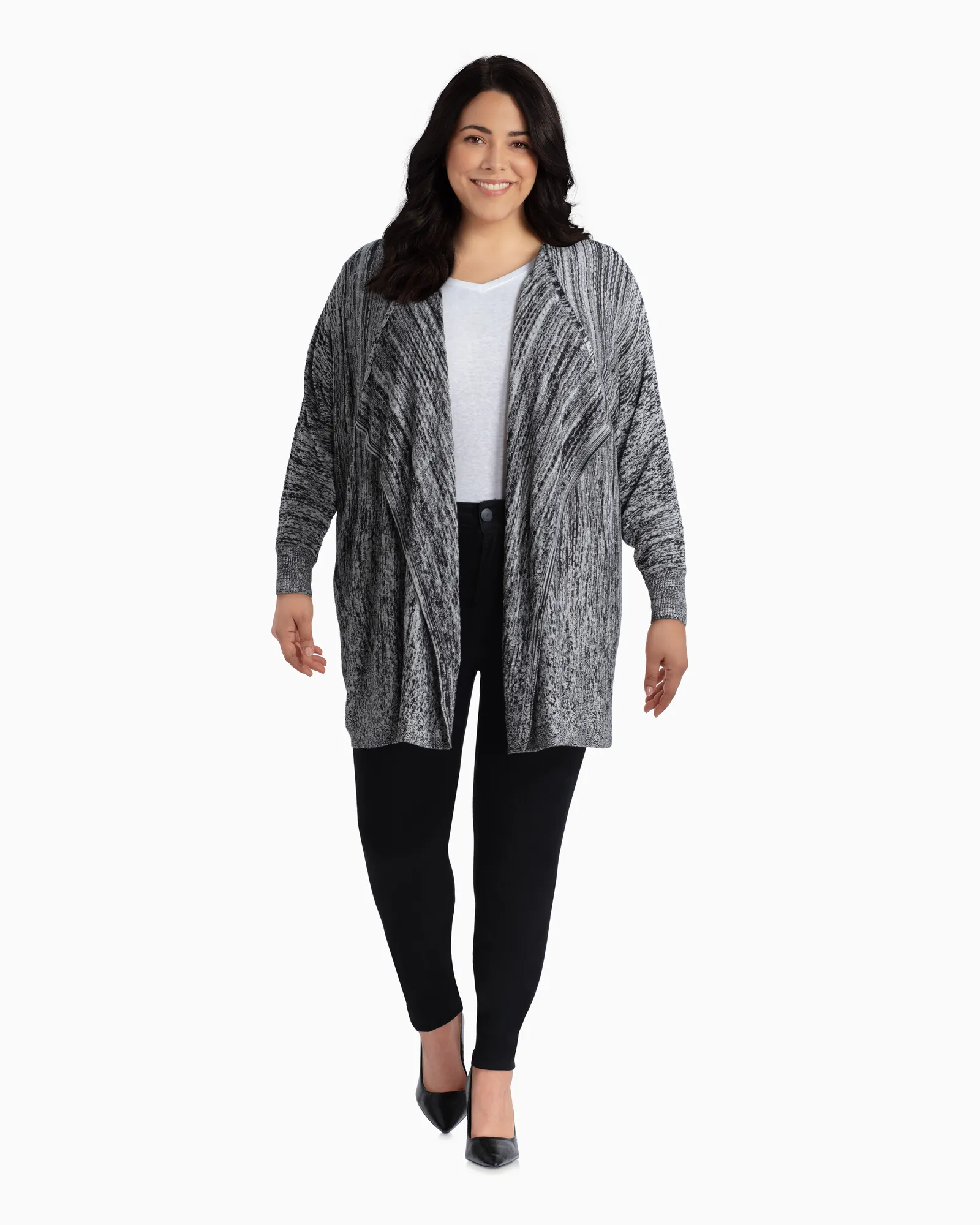 Kimberly Open Front Cardigan | Charcoal Grey / Light Grey