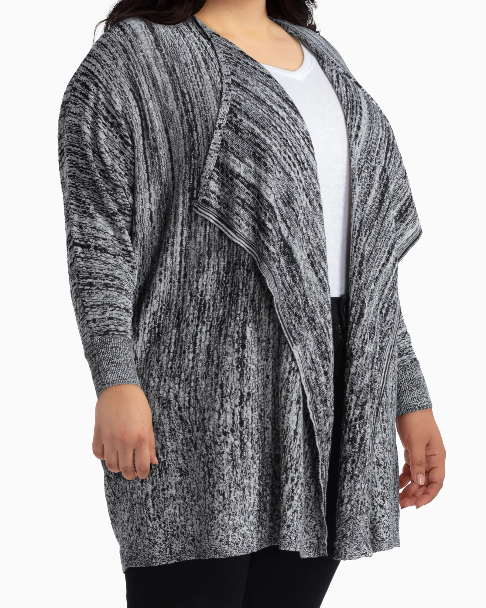 Kimberly Open Front Cardigan | Charcoal Grey / Light Grey