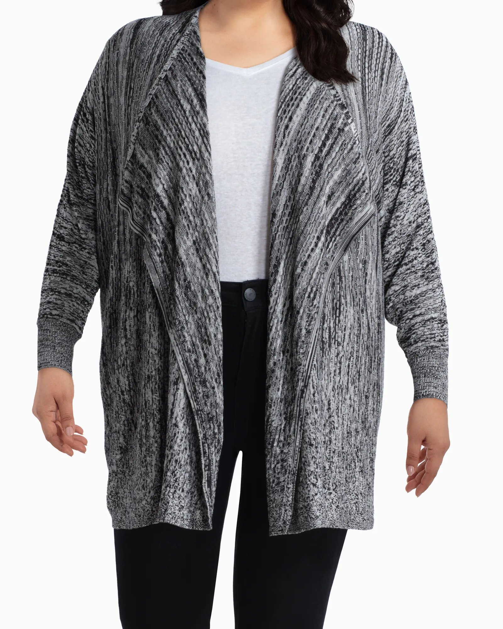 Kimberly Open Front Cardigan | Charcoal Grey / Light Grey