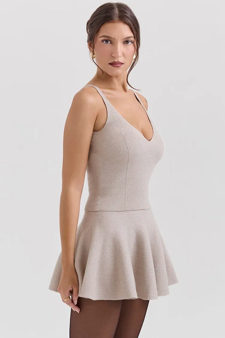Monochromatic Deep V Neck Suspender Strap Cropped Ribbed Knit Tank Top