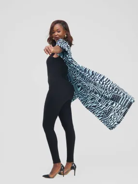Nyota African Print Midi Kimono - Black / Blue