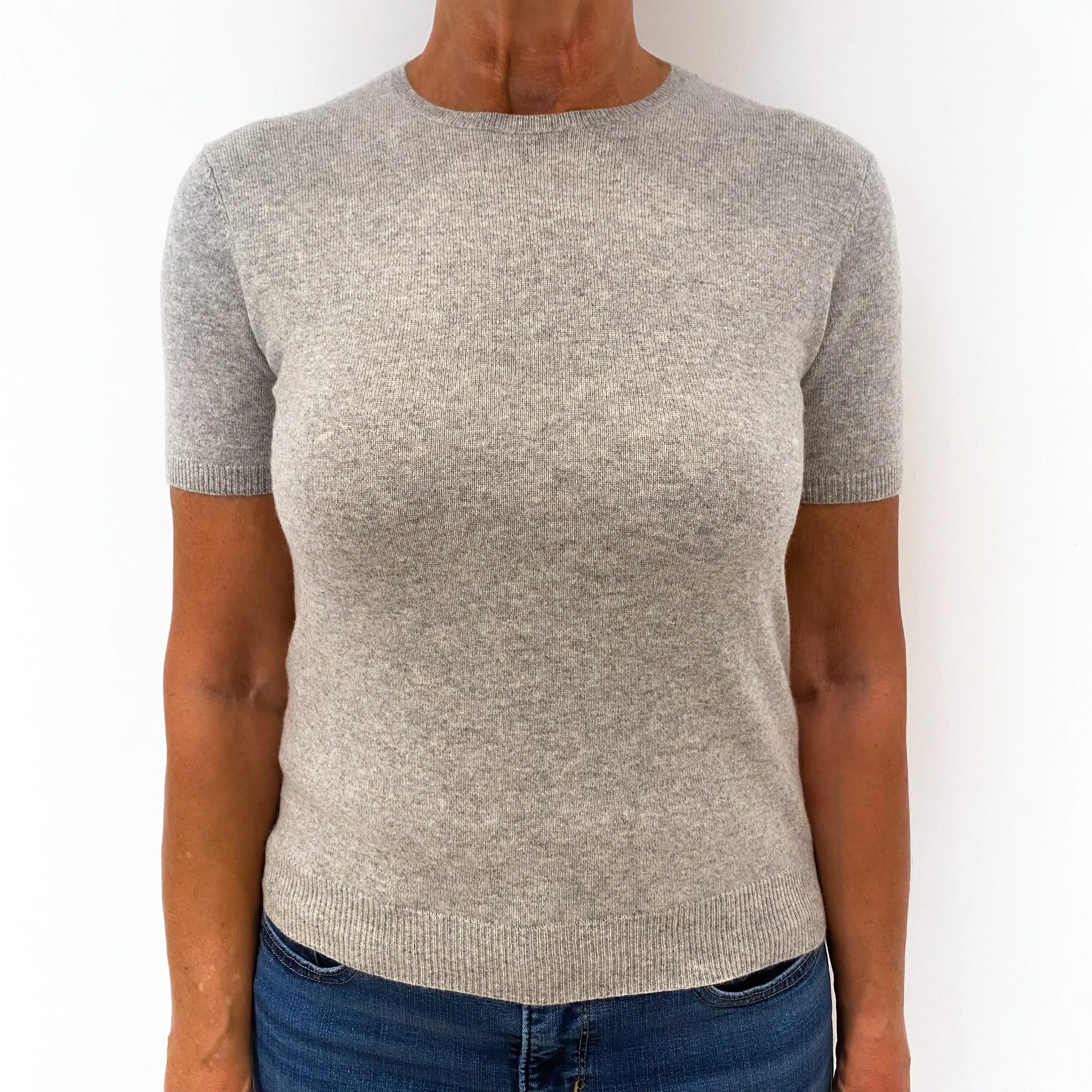 Smoke Grey Short Sleeve Cashmere Crew Neck Jumper Medium