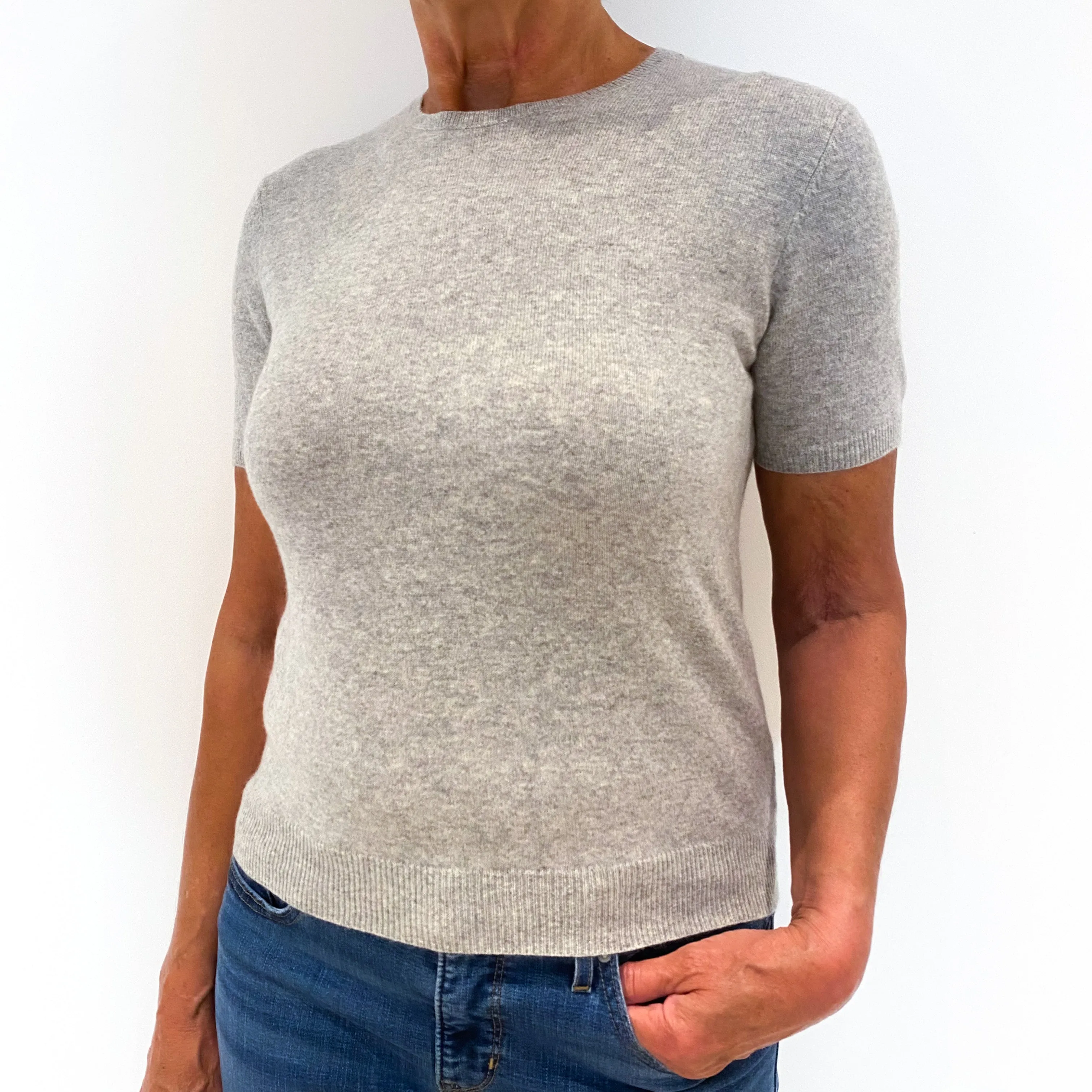 Smoke Grey Short Sleeve Cashmere Crew Neck Jumper Medium
