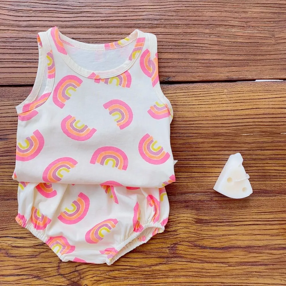Summer Baby Cotton Rainbow Vest Suit Wholesale Baby Clothes