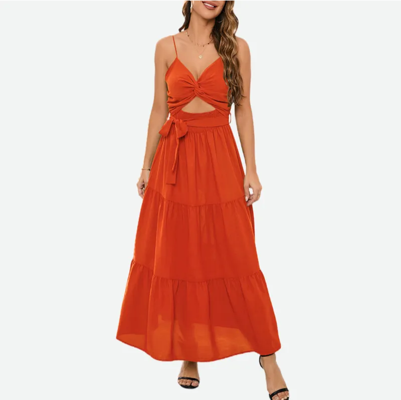 Tie Front Dress Sleeveless Red Maxi Dresses