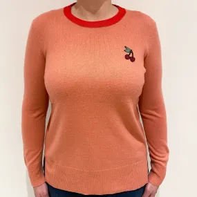 Tory Burch Light Coral Pink Cherry Cashmere Crew Neck Jumper Large