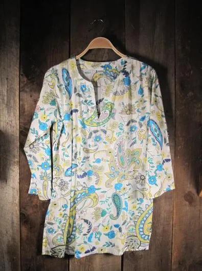 Tunic Blue Paisley on White