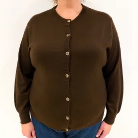 Vintage Chocolate Brown Cashmere Crew Neck Cardigan Extra Large