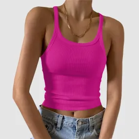 Vintage Knitted Tank Top Women Solid Color Ribbed Sleeveless Camis Tank Top