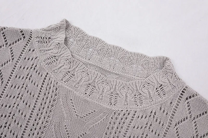 Women Lace Crochet Long Sleeve Crewneck Sweaters Winter Knit Pullover Jumper Tops