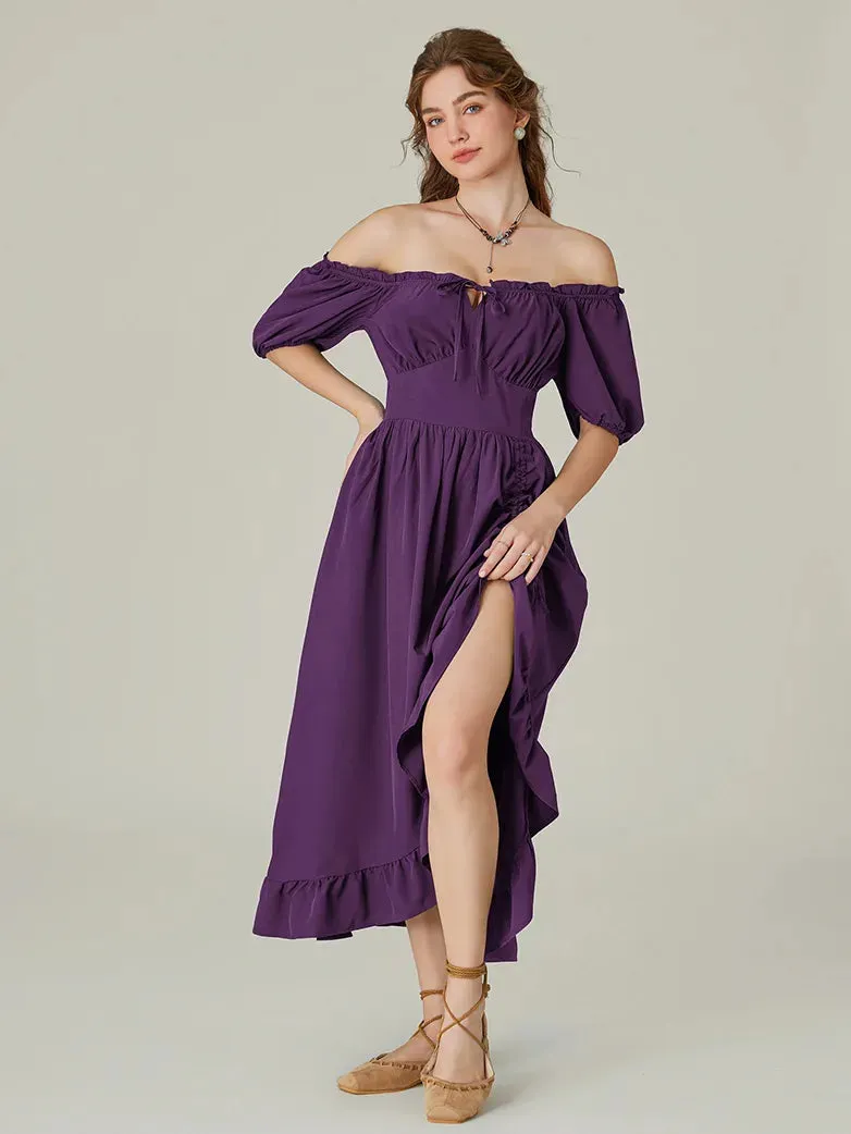 Women Victorian Square Neck Drawstring Lace Maxi Dress